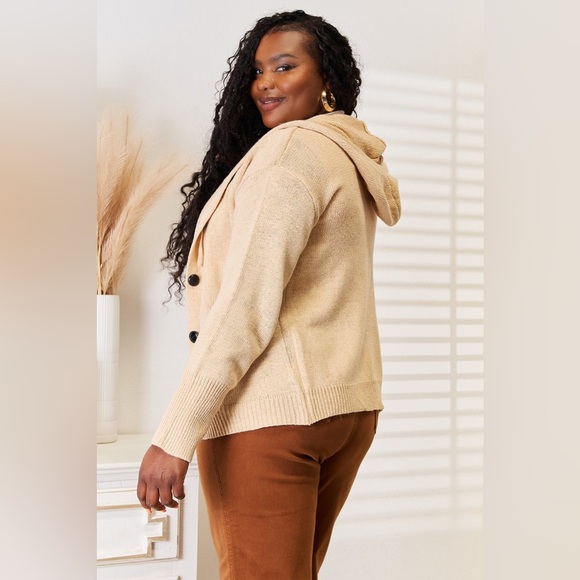 Woven Right Button-Down Long Sleeve Hooded Sweater - Picture 2 of 8